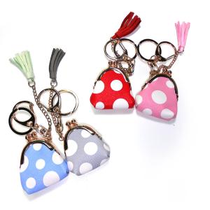 Quality Brass Plated Spot Printed Mini Coin Bag Keychain With Tassel wholesale