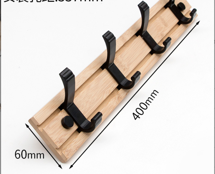 Coat Hat Hanger for Wall Organized and Storage with Movable Hooks Bamboo Sundries Rack
