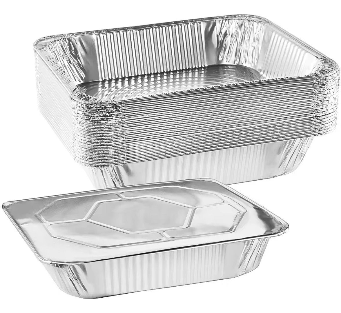 Rectangular Disposable Aluminum Foil Packing Box Pizza Pan Steam Table With Lid