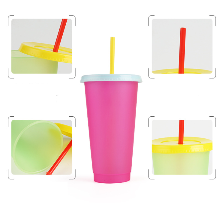 Reusable Color Changing Cold Cups Summer Magic Plastic Coffee tumbler With Straws Set of 5