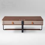 2 Drawer Wooden With Leather Rectangle Metal Frame Modern Coffee Table