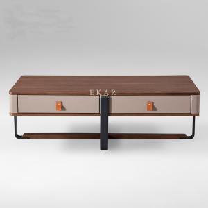 Quality 2 Drawer Wooden With Leather Rectangle Metal Frame Modern Coffee Table wholesale