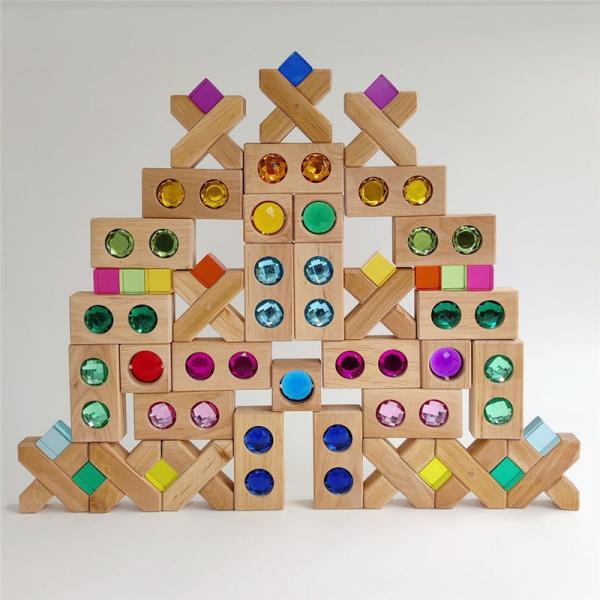 Large Colour Street Wooden Gem Blocks Kids Transparent Windows Blocks Game X