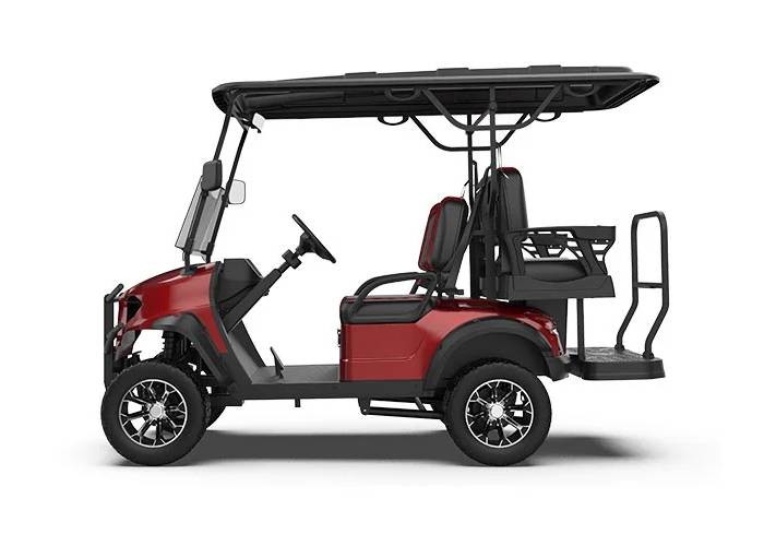 Low Profile Burgundy Color Luxury And Noble Electric 4-Seater Golf Cart 72v Lithium Battery Off-Road Tires Can Conquer All Kinds Of Rugged Roads