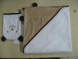 Quality warp knitting fabric baby hooded towels and wash mitt wholesale
