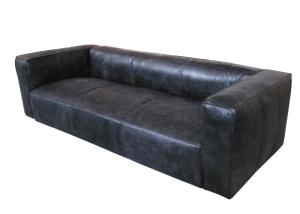 Quality Vintage Genuine Black Leather Three Seater Sofa Wood Frame Broad Arms wholesale
