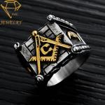 Gold Blue Lodge Stainless Steel Past Master Ring