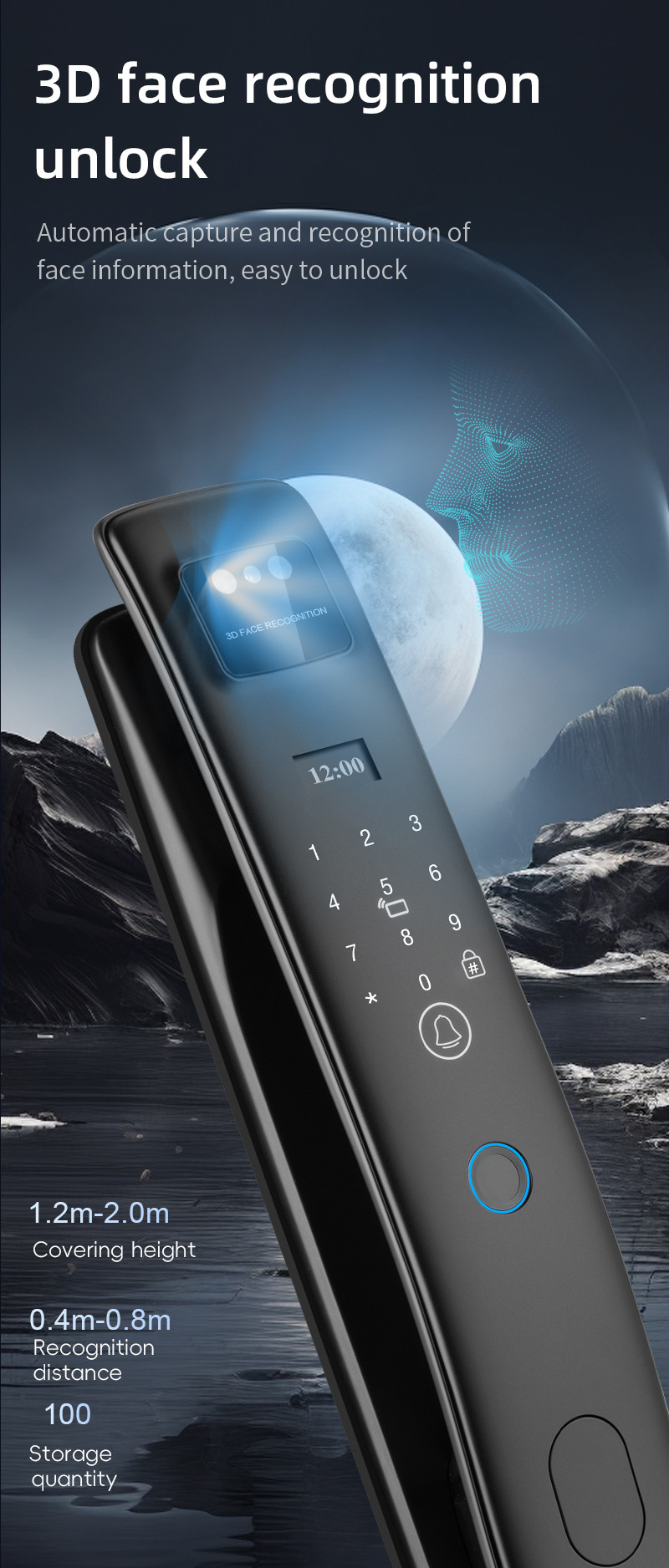 Automatic 3D Face Recognition Camera Tuya Smart Locks With Video Calling S958max Digital Door lock